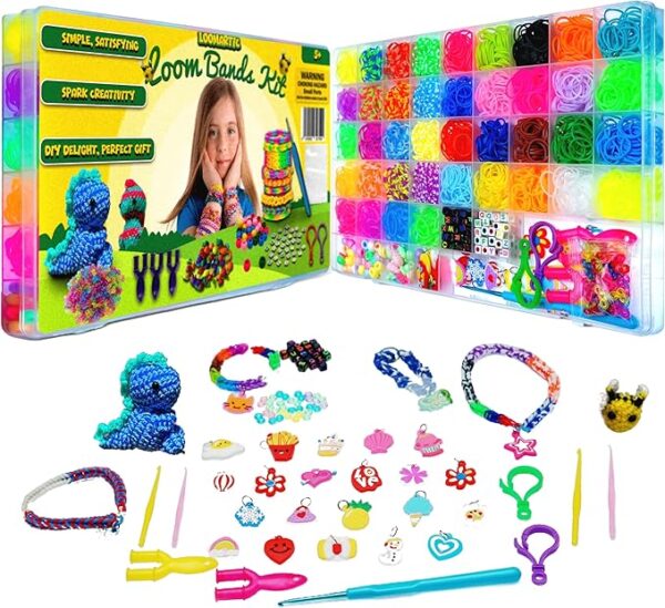 Loomartic 6000+ Colorful Rubber Loom Bands Premium Quality Loom Bands kit in Unique Colors with Beads and Art Supplies for Friendship Bracelet Making kit in Craft Storage Box